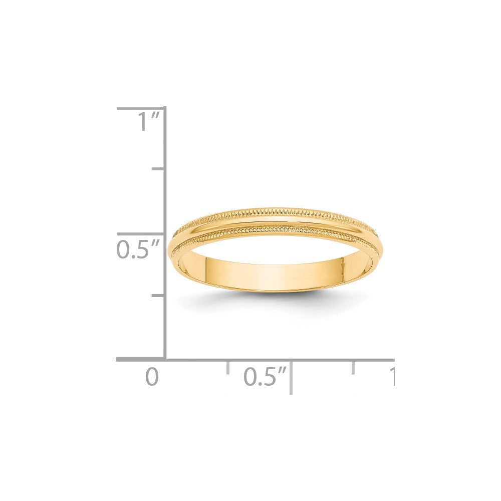 Solid 14K Yellow Gold 3mm Light Weight Milgrain Half Round Men's/Women's Wedding Band Ring Size 6.5
