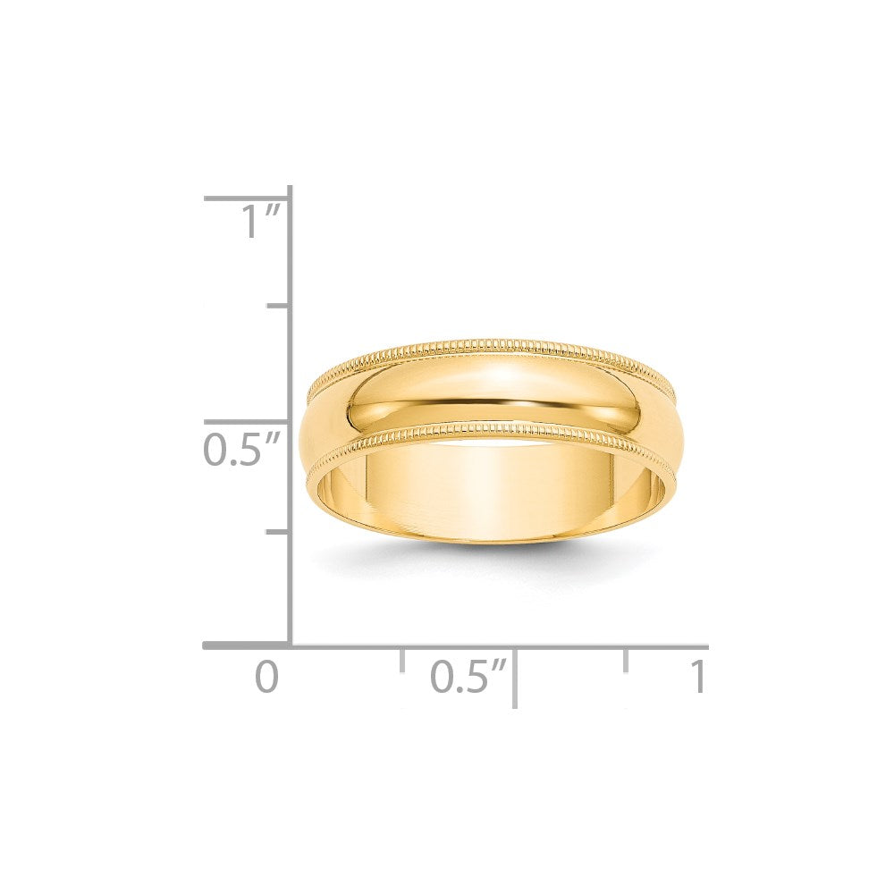 Solid 14K Yellow Gold 6mm Light Weight Milgrain Half Round Men's/Women's Wedding Band Ring Size 11.5
