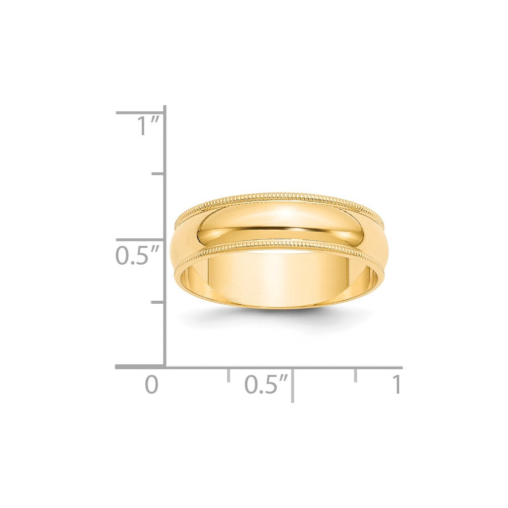 Solid 18K Yellow Gold 6mm Light Weight Milgrain Half Round Men's/Women's Wedding Band Ring Size 11