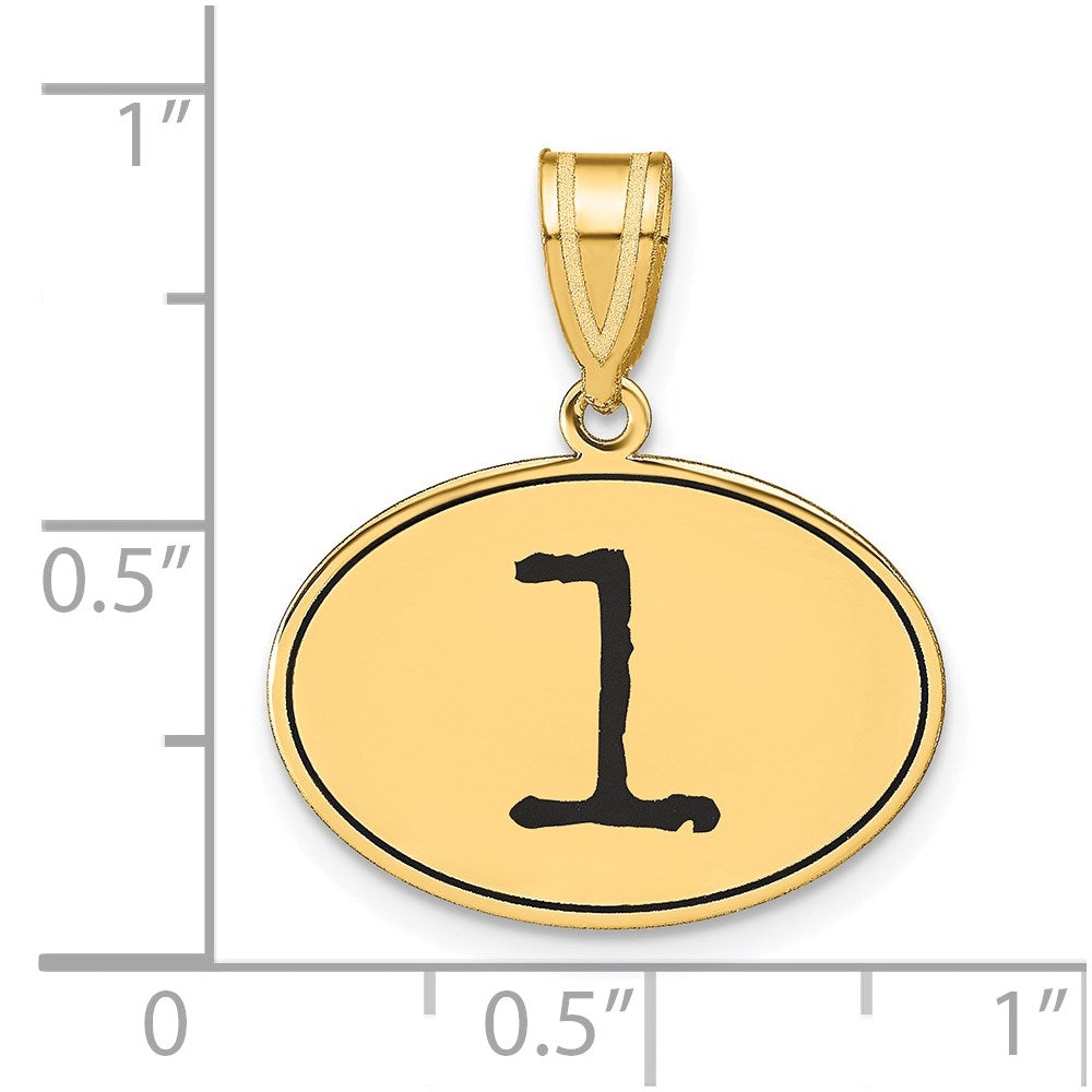 14k Yellow Gold Polished Number 1 Black Enamel Oval Pendant