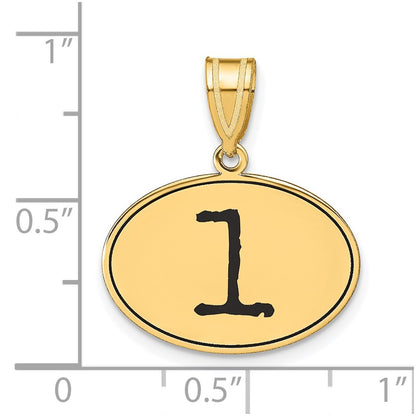 14k Yellow Gold Polished Number 1 Black Enamel Oval Pendant