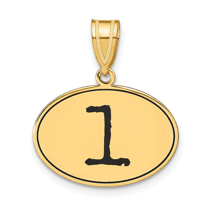 14k Yellow Gold Polished Number 1 Black Enamel Oval Pendant
