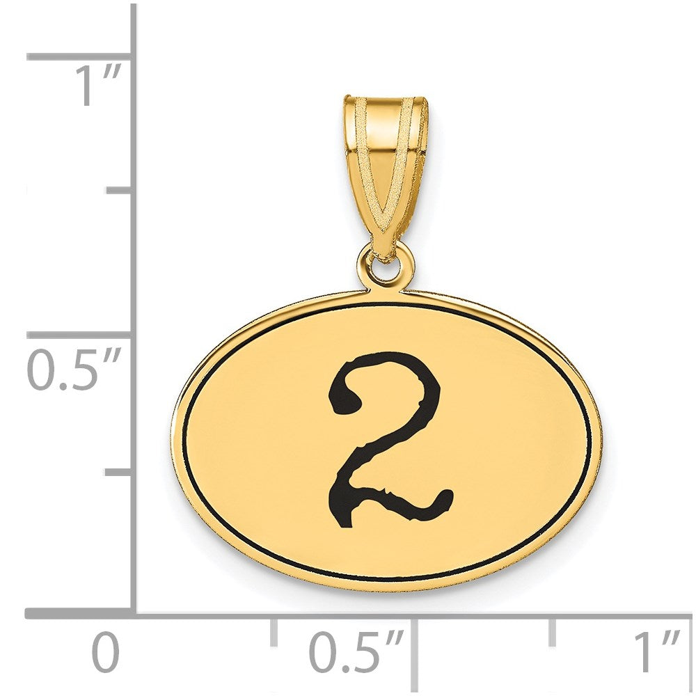 14k Yellow Gold Polished Number 2 Black Enamel Oval Pendant