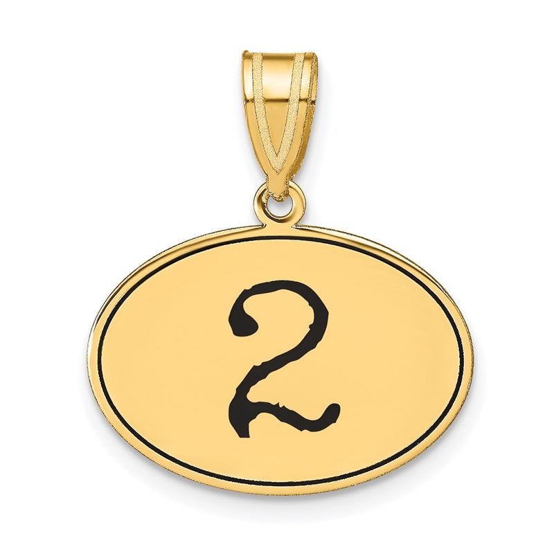14k Yellow Gold Polished Number 2 Black Enamel Oval Pendant
