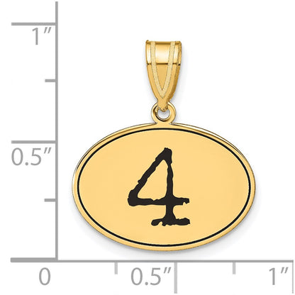 14k Yellow Gold Polished Number 4 Black Enamel Oval Pendant