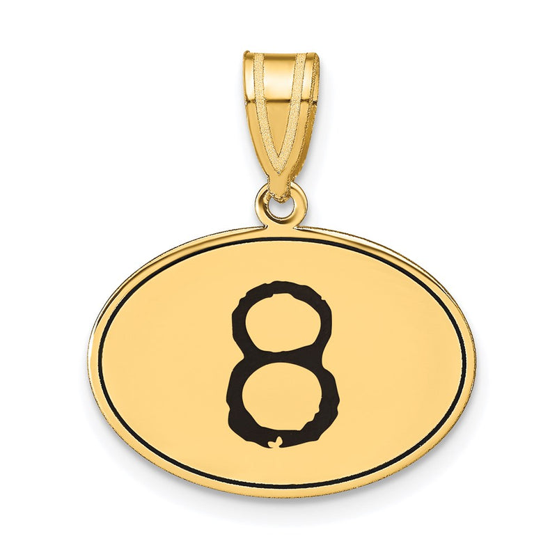 14k Yellow Gold Polished Number 8 Black Enamel Oval Pendant
