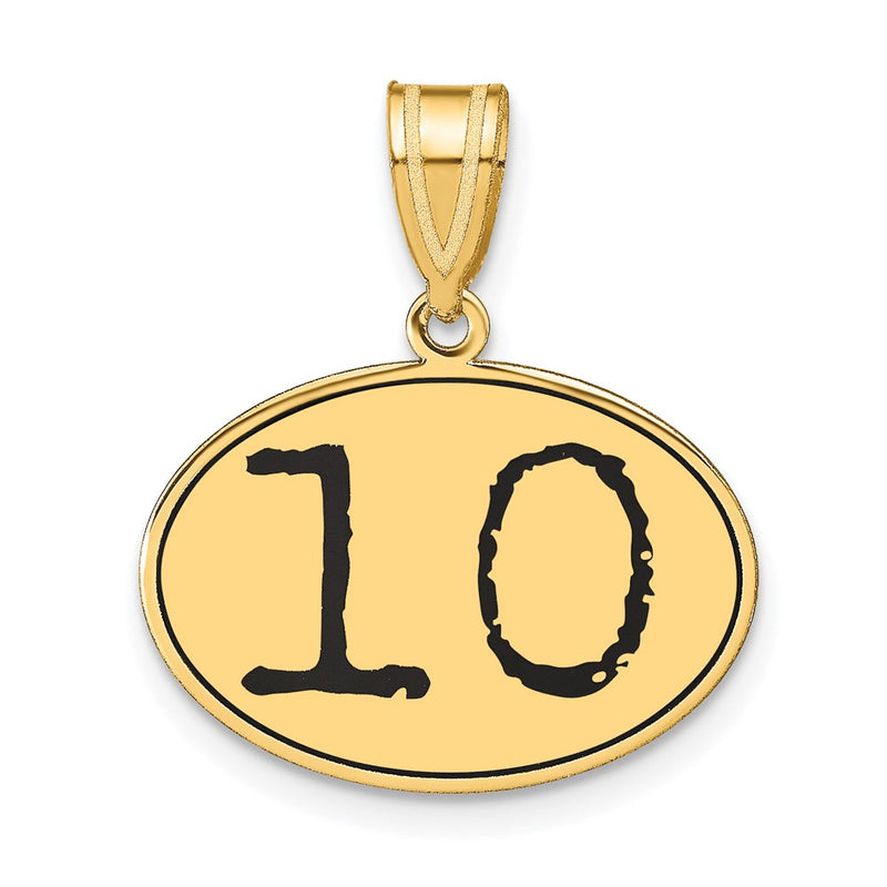 14k Yellow Gold Polished Number 10 Black Enamel Oval Pendant