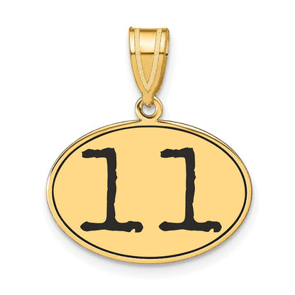 14k Yellow Gold Polished Number 11 Black Enamel Oval Pendant