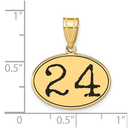 14k Yellow Gold Polished Number 24 Black Enamel Oval Pendant