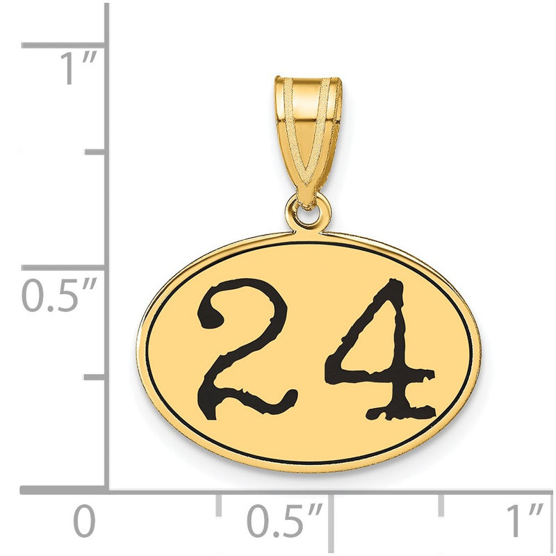14k Yellow Gold Polished Number 24 Black Enamel Oval Pendant