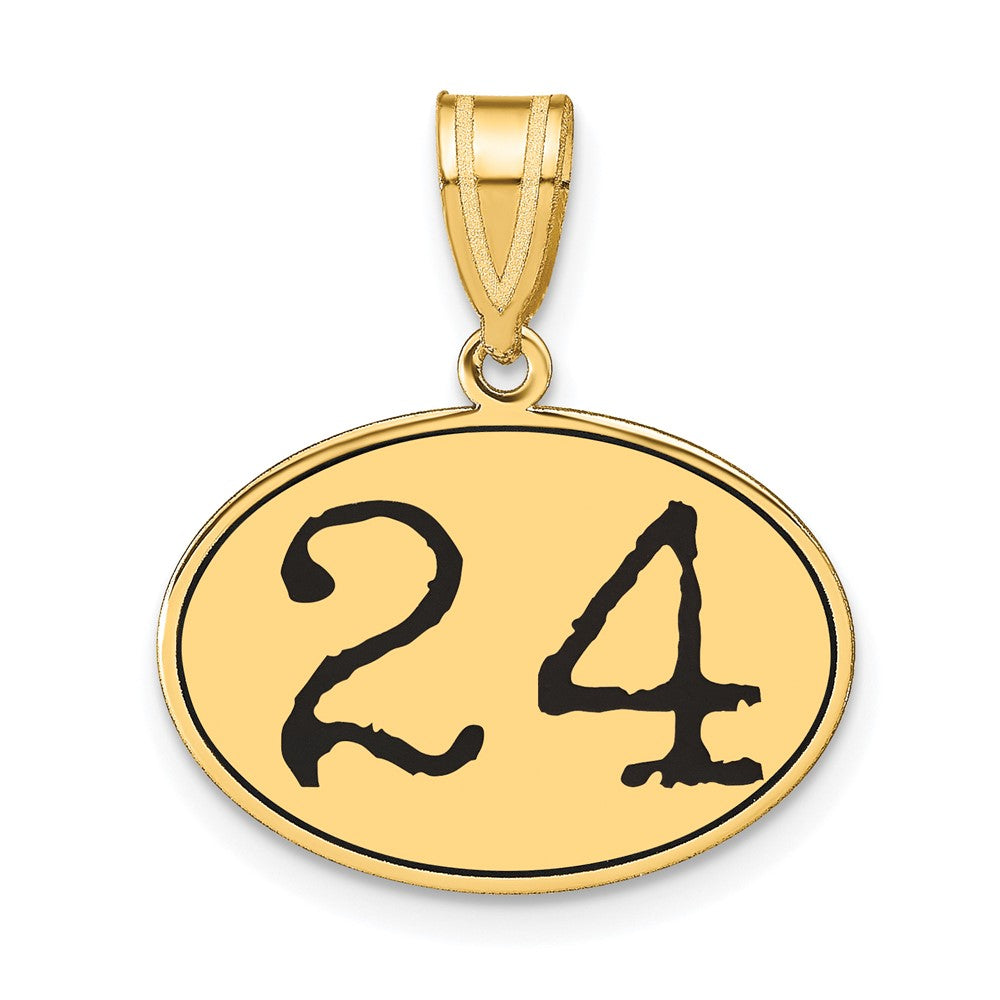 14k Yellow Gold Polished Number 24 Black Enamel Oval Pendant