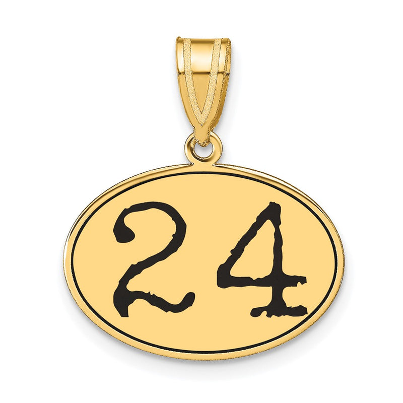 14k Yellow Gold Polished Number 24 Black Enamel Oval Pendant