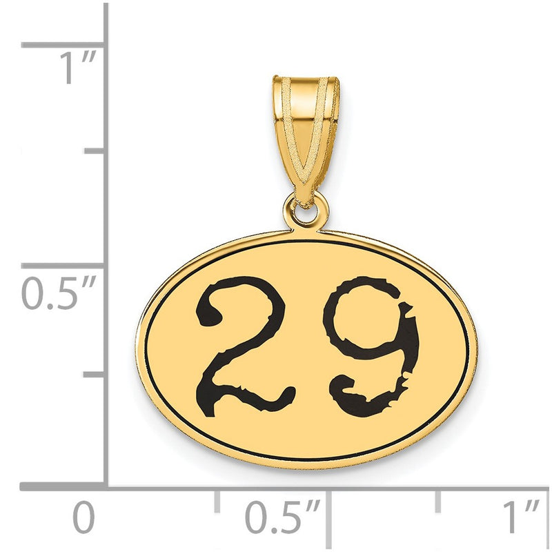 14k Yellow Gold Polished Number 29 Black Enamel Oval Pendant