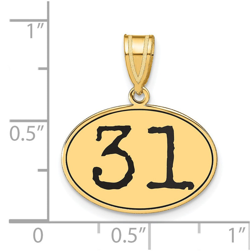 14k Yellow Gold Polished Number 31 Black Enamel Oval Pendant