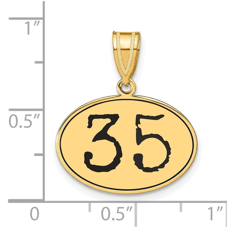 14k Yellow Gold Polished Number 35 Black Enamel Oval Pendant