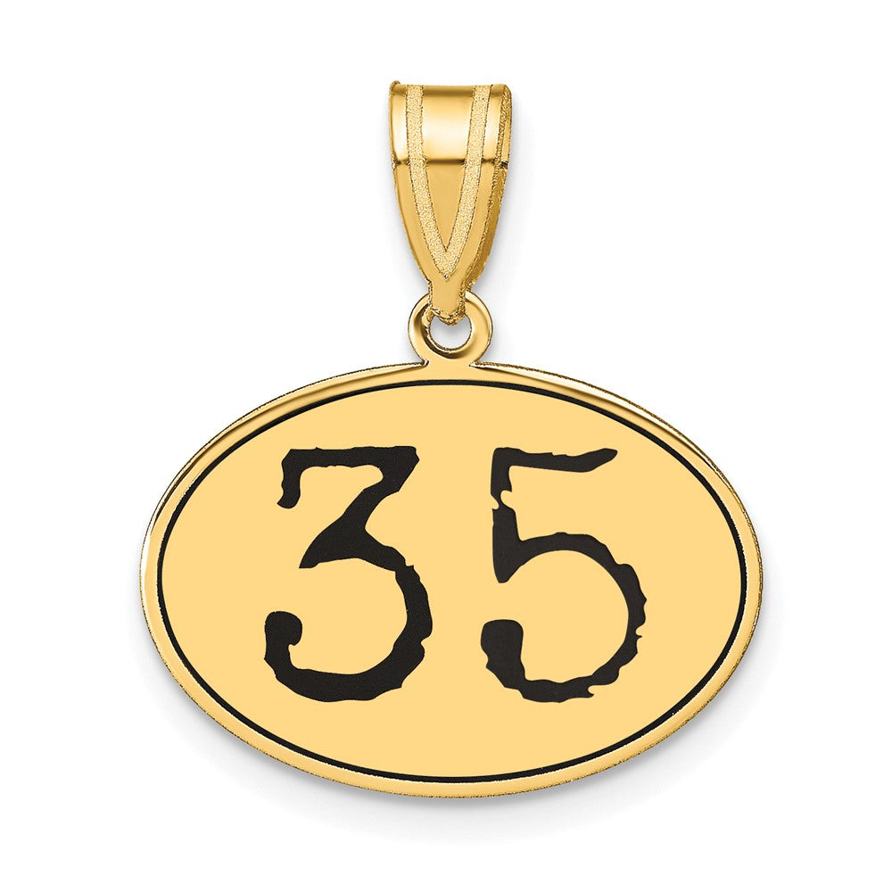 14k Yellow Gold Polished Number 35 Black Enamel Oval Pendant