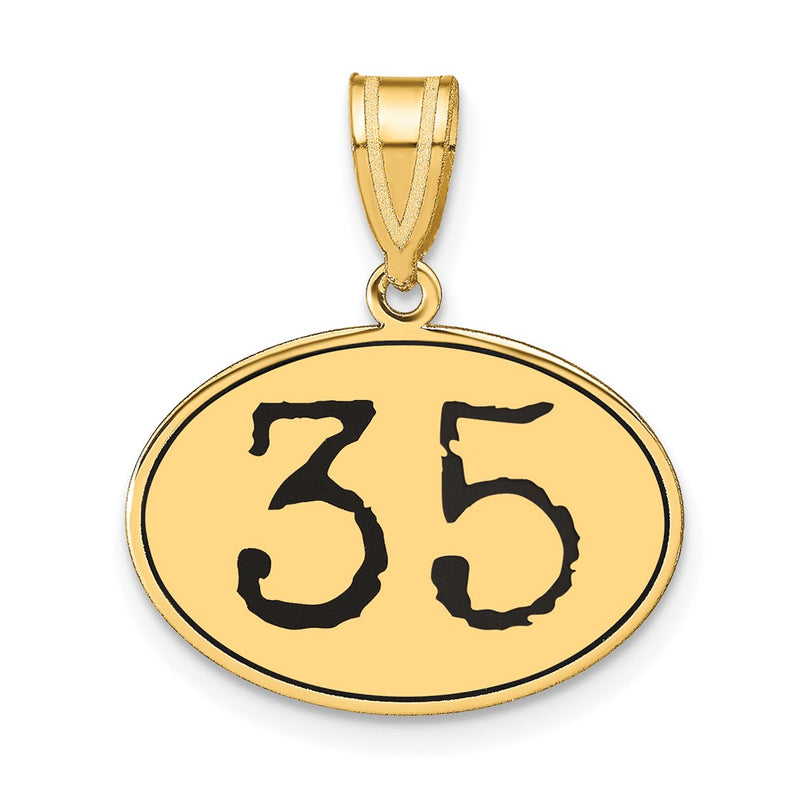 14k Yellow Gold Polished Number 35 Black Enamel Oval Pendant