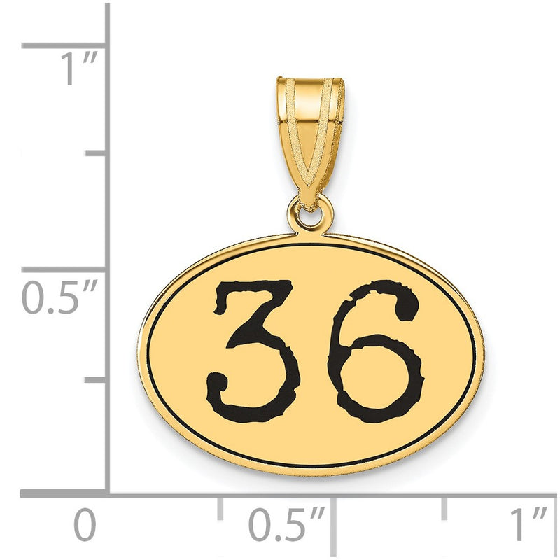14k Yellow Gold Polished Number 36 Black Enamel Oval Pendant