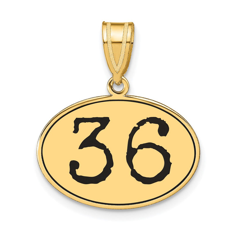 14k Yellow Gold Polished Number 36 Black Enamel Oval Pendant