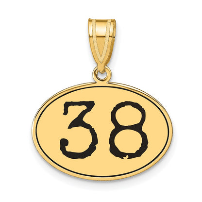 14k Yellow Gold Polished Number 38 Black Enamel Oval Pendant