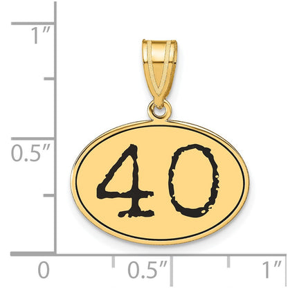 14k Yellow Gold Polished Number 40 Black Enamel Oval Pendant