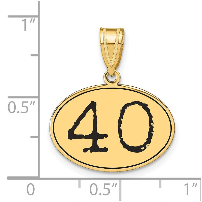14k Yellow Gold Polished Number 40 Black Enamel Oval Pendant