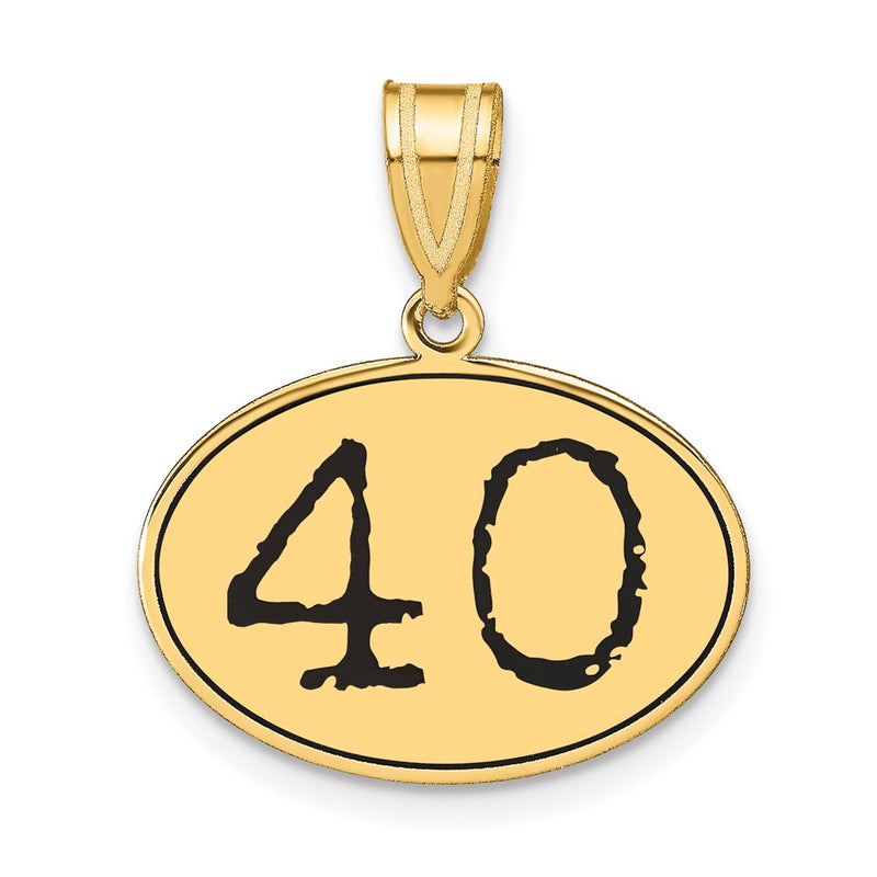 14k Yellow Gold Polished Number 40 Black Enamel Oval Pendant