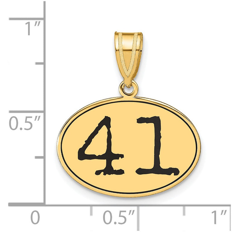 14k Yellow Gold Polished Number 41 Black Enamel Oval Pendant
