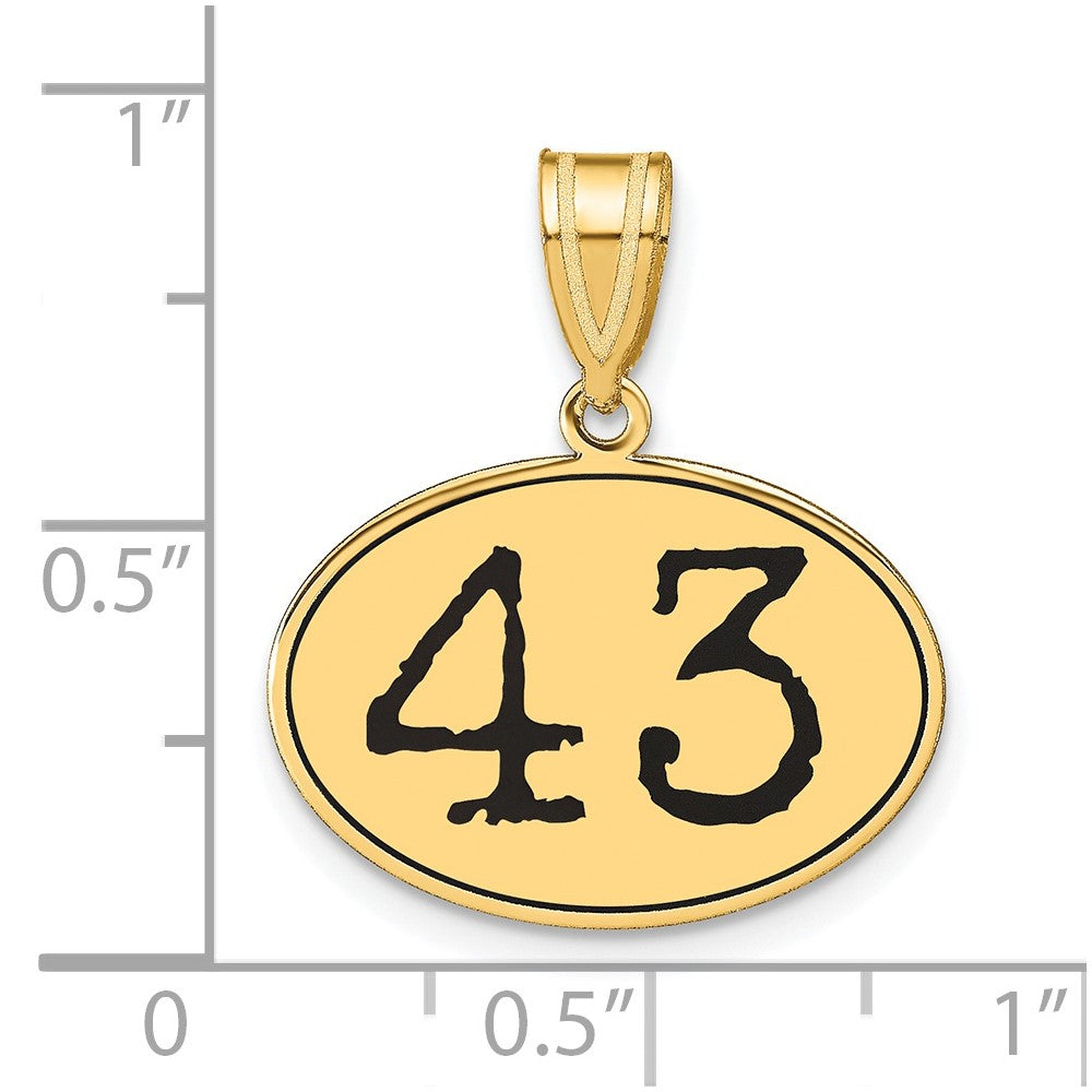 14k Yellow Gold Polished Number 43 Black Enamel Oval Pendant