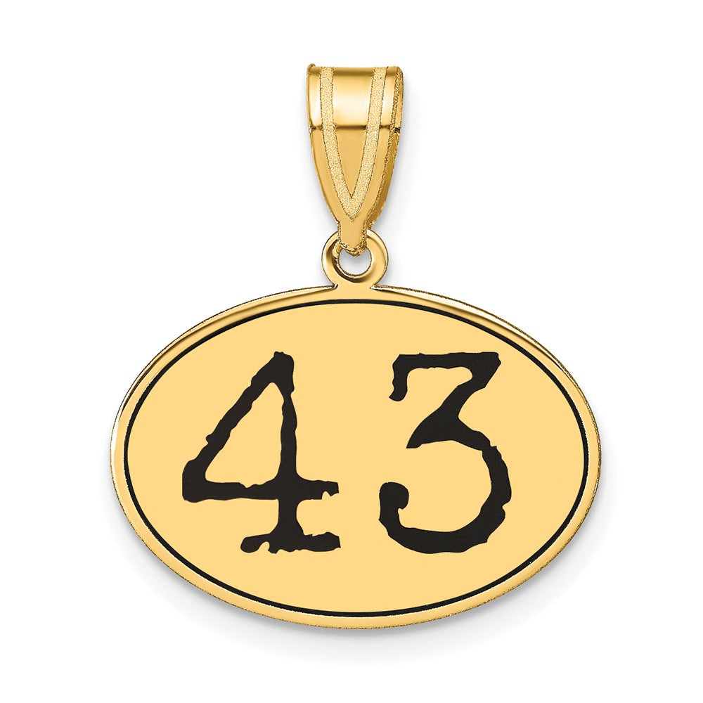 14k Yellow Gold Polished Number 43 Black Enamel Oval Pendant