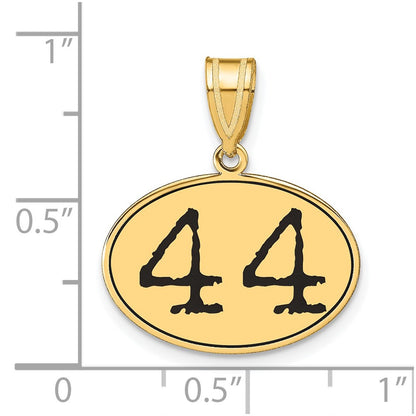 14k Yellow Gold Polished Number 44 Black Enamel Oval Pendant