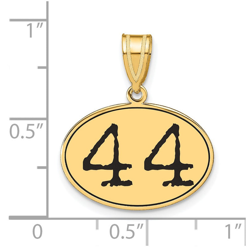 14k Yellow Gold Polished Number 44 Black Enamel Oval Pendant