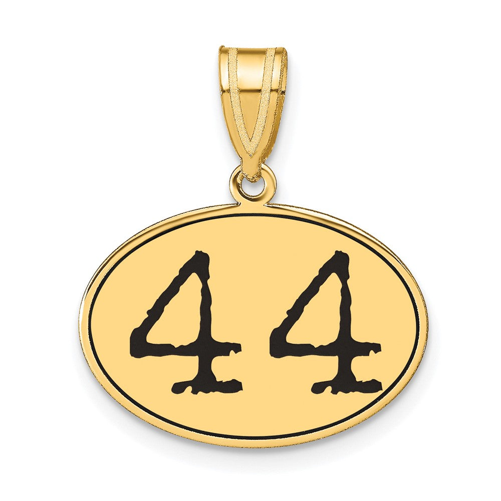 14k Yellow Gold Polished Number 44 Black Enamel Oval Pendant