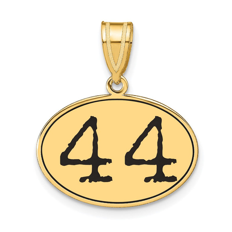 14k Yellow Gold Polished Number 44 Black Enamel Oval Pendant
