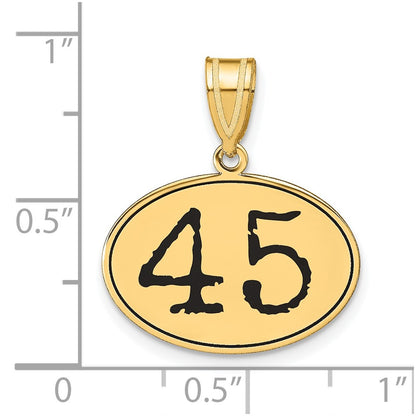 14k Yellow Gold Polished Number 45 Black Enamel Oval Pendant