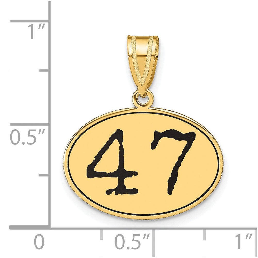 14k Yellow Gold Polished Number 47 Black Enamel Oval Pendant