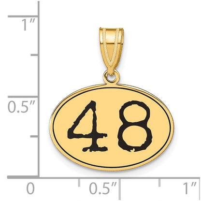 14k Yellow Gold Polished Number 48 Black Enamel Oval Pendant