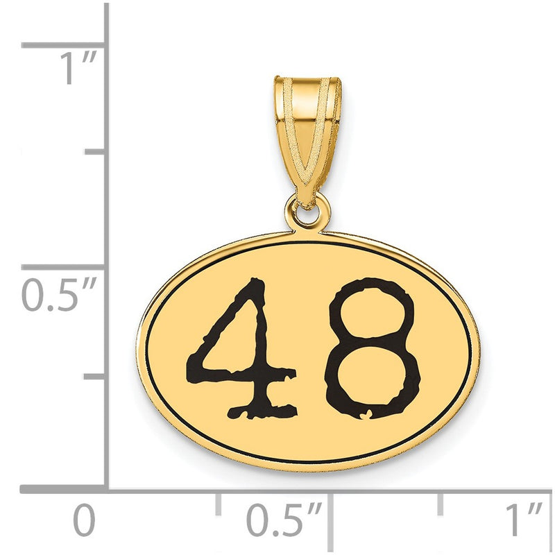 14k Yellow Gold Polished Number 48 Black Enamel Oval Pendant