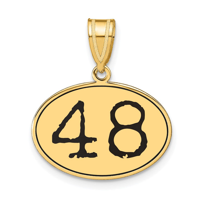 14k Yellow Gold Polished Number 48 Black Enamel Oval Pendant