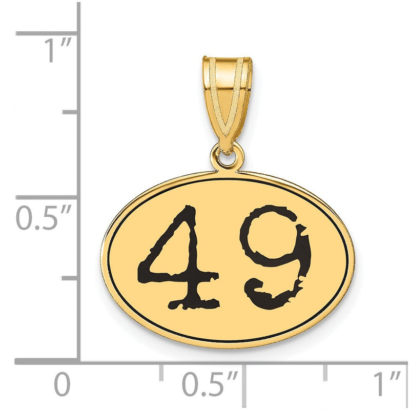 14k Yellow Gold Polished Number 49 Black Enamel Oval Pendant
