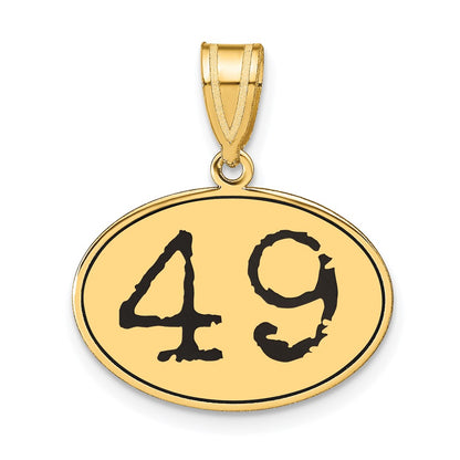 14k Yellow Gold Polished Number 49 Black Enamel Oval Pendant