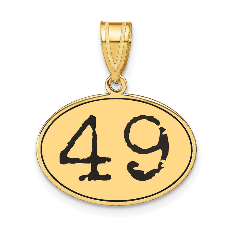 14k Yellow Gold Polished Number 49 Black Enamel Oval Pendant
