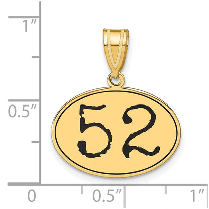 14k Yellow Gold Polished Number 52 Black Enamel Oval Pendant