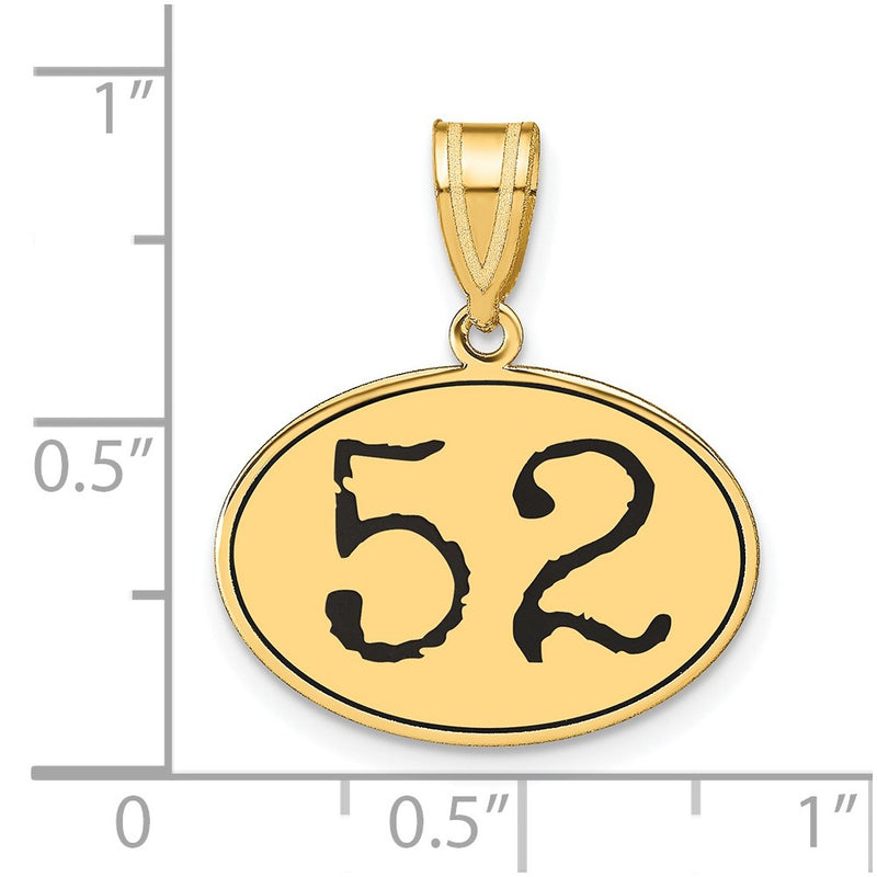 14k Yellow Gold Polished Number 52 Black Enamel Oval Pendant