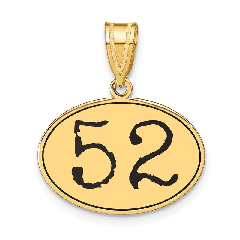 14k Yellow Gold Polished Number 52 Black Enamel Oval Pendant