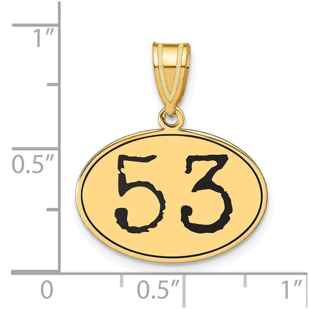 14k Yellow Gold Polished Number 53 Black Enamel Oval Pendant