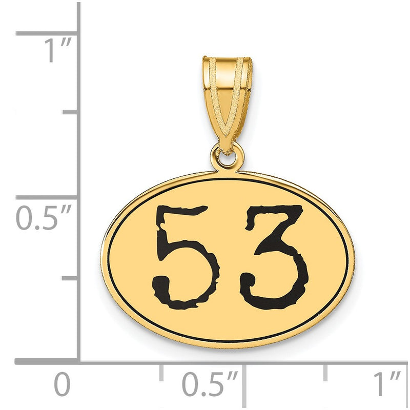 14k Yellow Gold Polished Number 53 Black Enamel Oval Pendant