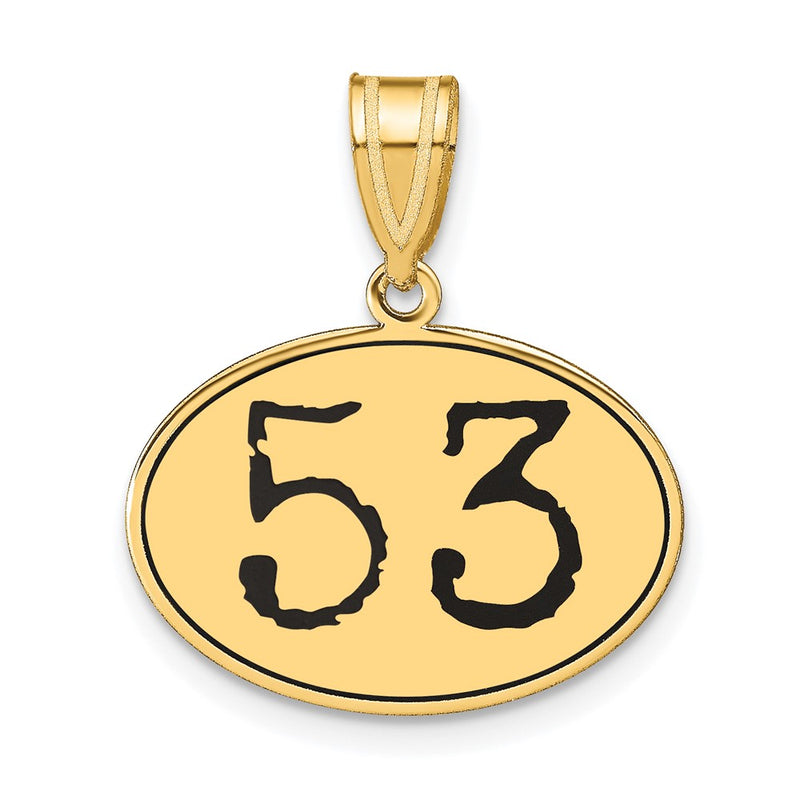 14k Yellow Gold Polished Number 53 Black Enamel Oval Pendant