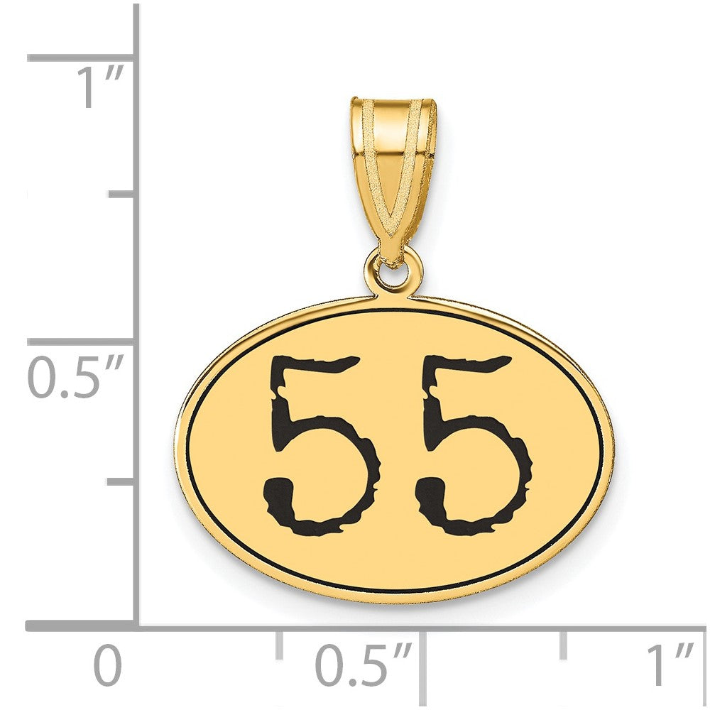 14k Yellow Gold Polished Number 55 Black Enamel Oval Pendant