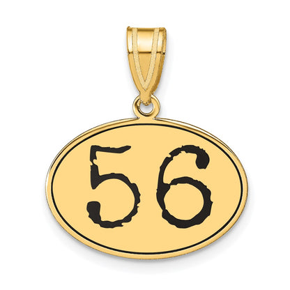 14k Yellow Gold Polished Number 56 Black Enamel Oval Pendant